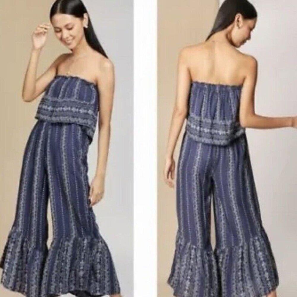 Super Soft Flowy Wide Legged Cropped Japna JumpSuit With smocked bust